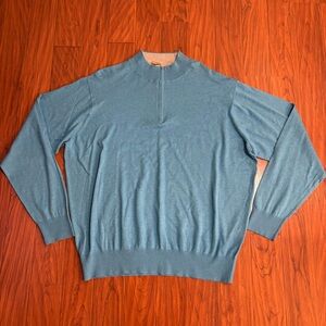 Peter Millar Crown Comfort Cotton Silk Quarter Zip Sweater Men XXL Blue